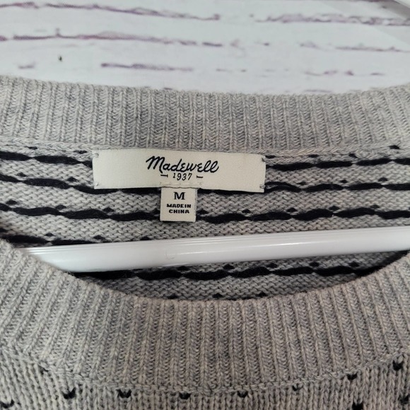 Madewell Multi Pattern Wool Blend Pullover Sweater Womans Medium Gray Black Cozy - Picture 3 of 5
